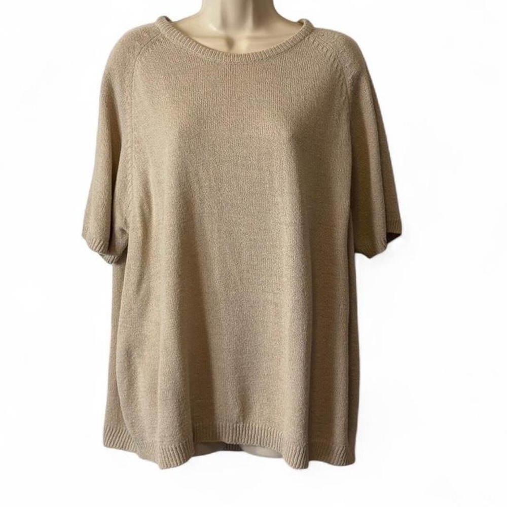 Vintage 90s Laura Scott Neutral Knit Short Sleeve Sweater, Women's Size 2X